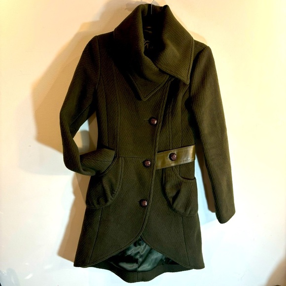 MACKAGE Sx XS Coat Oversized Military Vibes Rounded Hem Wool Blend Lined Leather - Picture 1 of 15